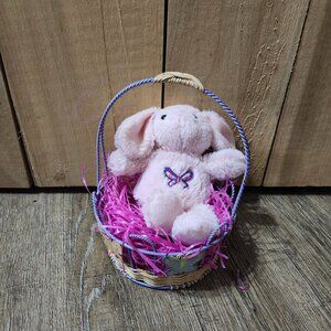 Metal wire Easter basket with plush bunny
